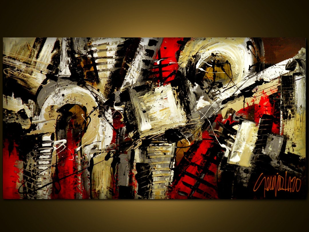 Original Red & Black Abstract Painting on Canvas, 24x48, Modern Home ...