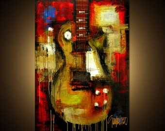 Original Guitar Acrylic Painting, Modern Abstract Artwork (30x40)