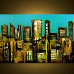 Original Painting - Cityscape - Modern Abstract Art by SLAZO - 24x48 Made to Order