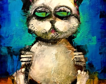 Made to Order - Original Contemporary Cat Painting - Modern Abstract Art by SLAZO - 30x40