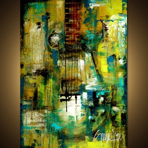 Guitar Abstract Acrylic Painting, Large Modern Wall Art (30x40)