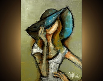 Original Acrylic Painting: Woman in Hat, Modern Abstract Art (30x40)