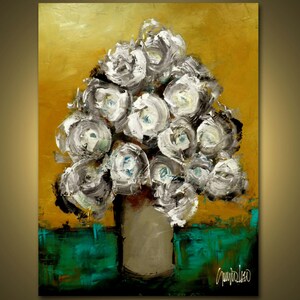 White Flowers - Original Painting - Modern Abstract Art by SLAZO - 30x40 - Made to Order
