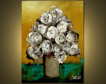 White Flowers - Original Painting - Modern Abstract Art by SLAZO - 30x40 - Made to Order