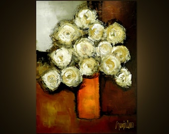 White Flowers - Original Painting - Modern Abstract Art by SLAZO - 30x40 - Made to Order