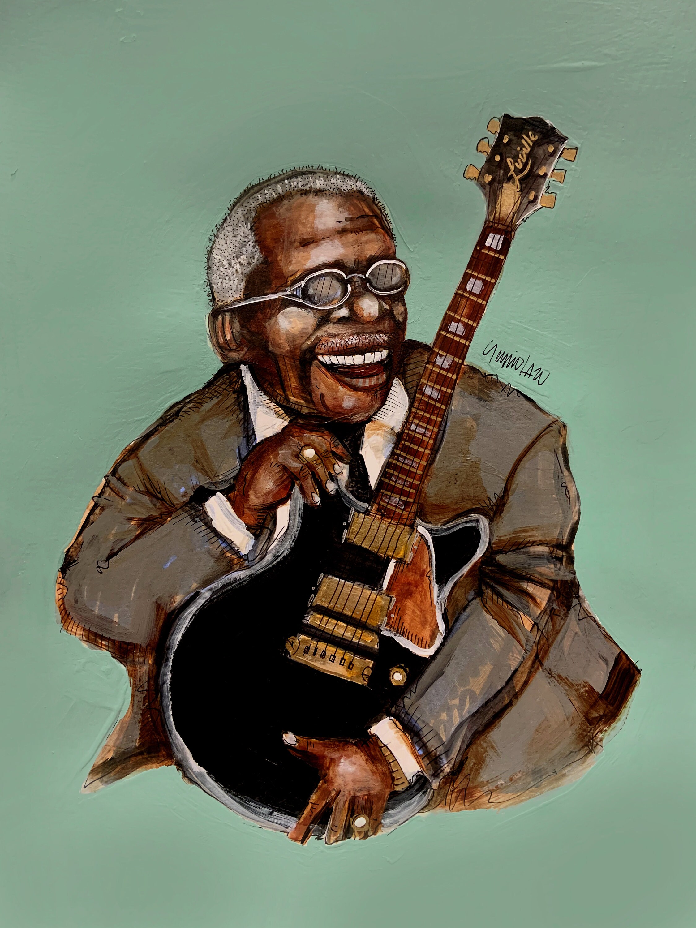 BB King Drawing With Frame - Art by SLAZO - 16x20 - Etsy