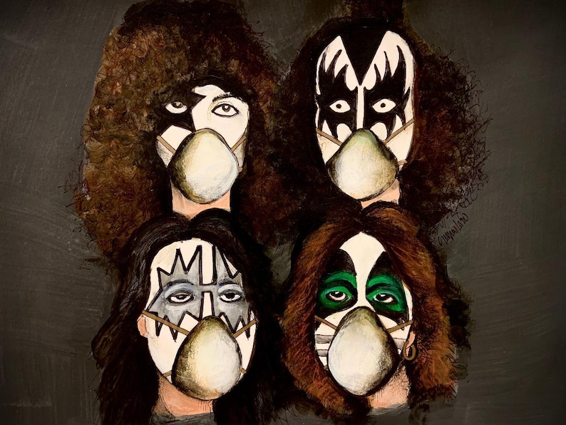 Kiss Original Drawing with Frame Art by SLAZO 16x20 image 0