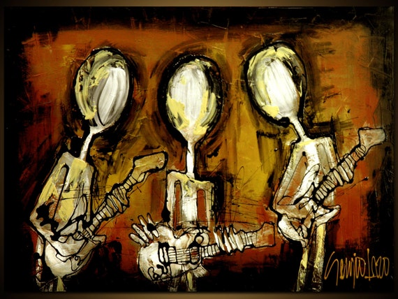 Abstract Guitar Painting: Original Contemporary Art on Canvas (24x36)