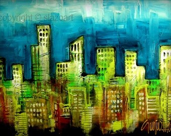 Original Cityscape Painting on Canvas, Modern Abstract Wall Art (30x40)