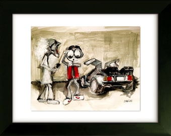 Back to The Future Art Print – Delorean, Pop Art Decor (16x20 Framed)