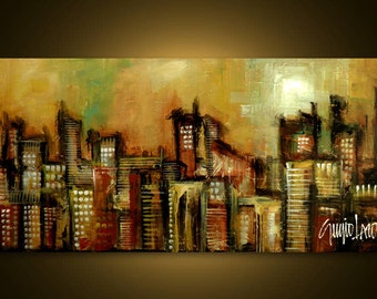 Abstract Cityscape Painting, Modern Home Decor (24x48)
