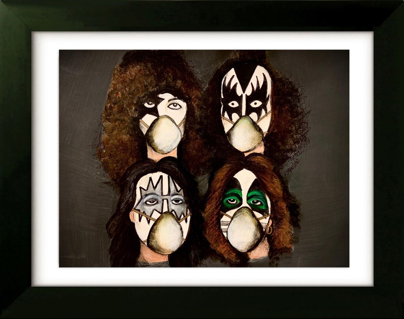 Kiss Original Drawing with Frame Art by SLAZO 16x20 image 1