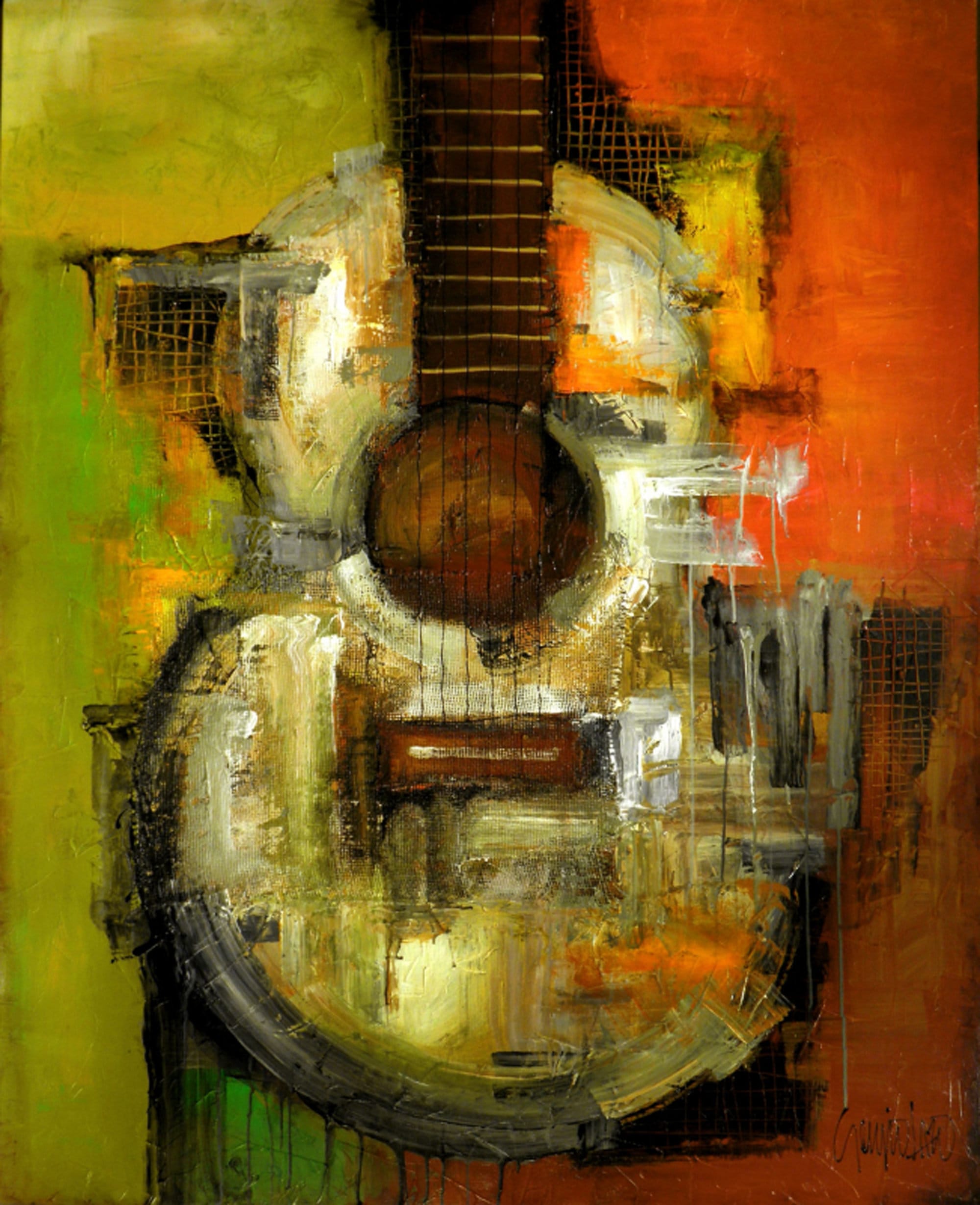 Abstract Guitar Art, Original Mixed Media Painting on Canvas