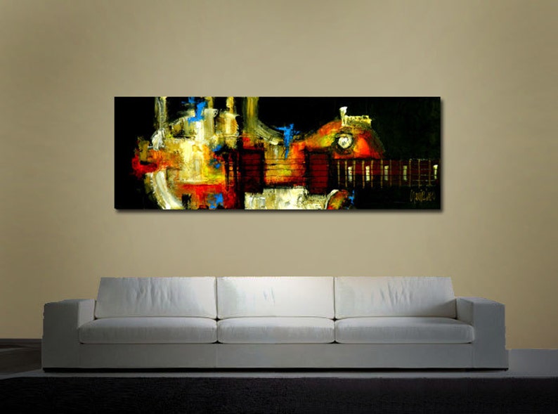 Made to order, original contemporary painting, guitar, music room, modern abstract art by SLAZO 20x60 image 3