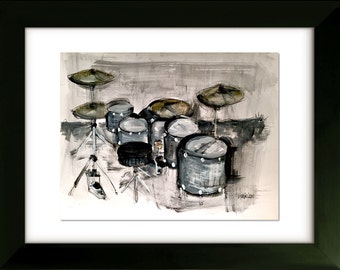 Limited Edition Drawing with Frame - Drums - Drums Art - Drummer - Art by SLAZO - 16x20