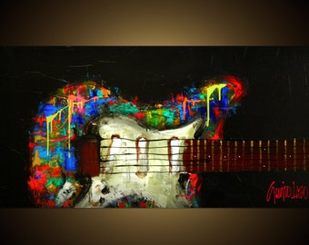 Original Painting - Guitar Art - Abstract Guitar - Modern Abstract Art by SLAZO - 24x48 Made to Order