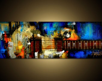 Original Abstract Painting "Sleepless Night", Modern Wall Art (20x60)