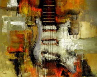 Custom Shop Stratocaster Art - Modern Guitar - Guitar Art - Original Contemporary Guitar Painting - Modern Abstract Art by SLAZO - 48x60