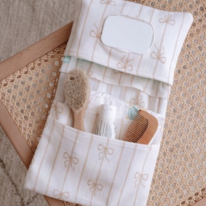 Baby Diaper Clutch - Beige Ribbon, Diaper Bag, Organizing Pouch, Diaper Bag Organizer, Nappy Wallet, Baby Shower Gift, Wet Wipe Bag