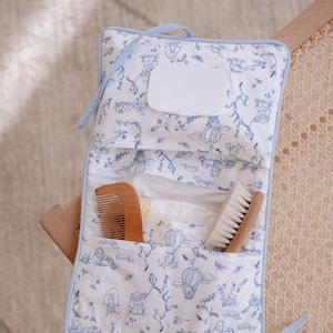 Blue Toile De Jouy Baby Diaper Clutch, Baby Diaper Bag, Organizing Pouch, Diaper Bag Organizer, Toiletry Bag, Baby Shower Gift