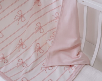 Cotton Baby Blanket: Pink Ribbon, Toddler Bedding