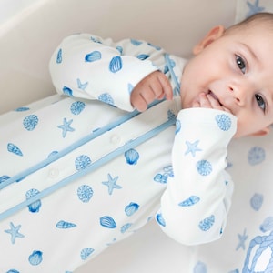 Baby Footed Onesie – Sea Shells Collection | Organic Cotton Sleep Suit | Newborn Pajamas | Baby Shower Gift | Modern Baby Outfit
