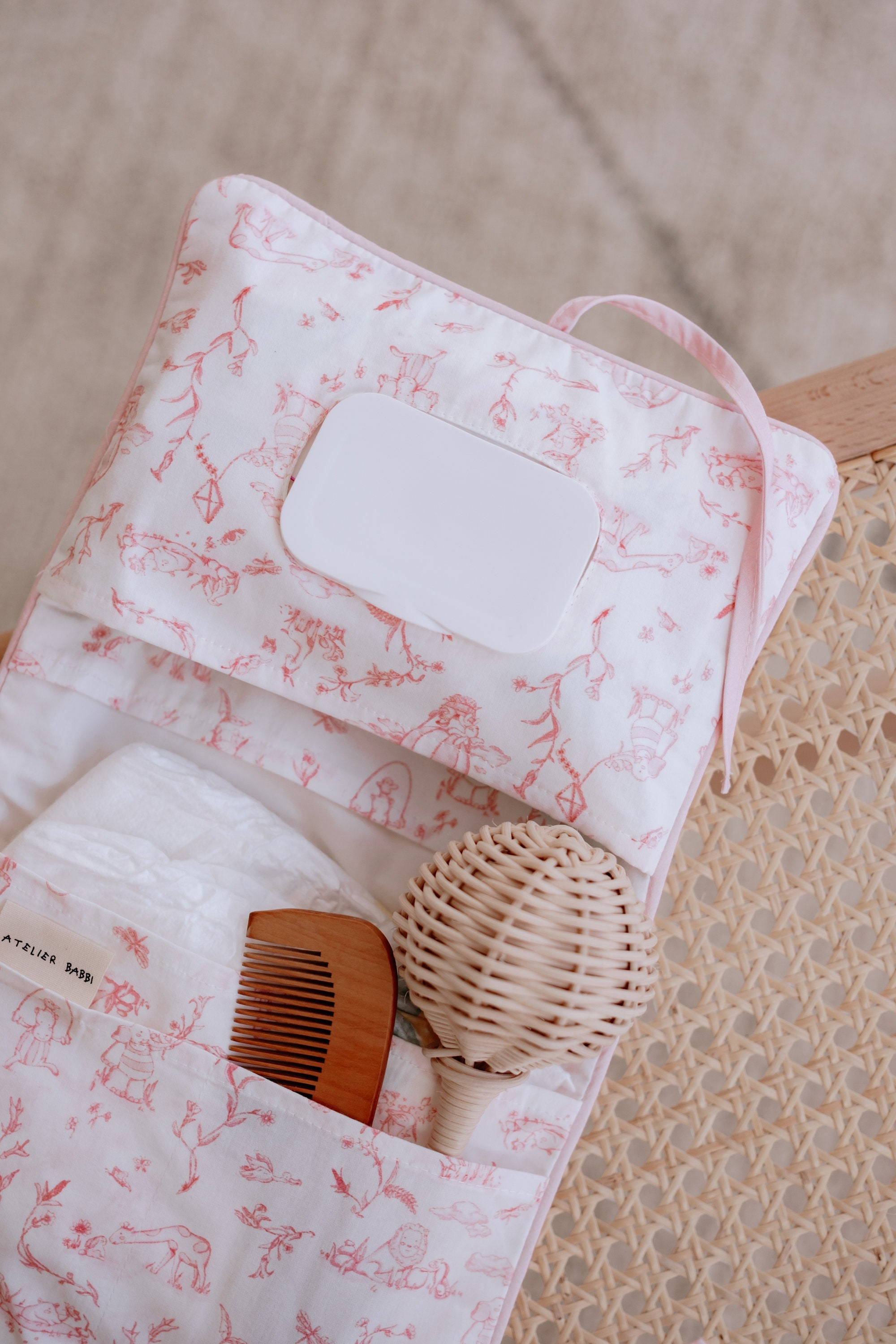 Diaper Clutch - Pink Toile De Jouy , Diaper Bag, Organizing Pouch, Diaper Bag Organizer, Nappy Wallet, Baby Shower Gift, Wet Wipes Bag