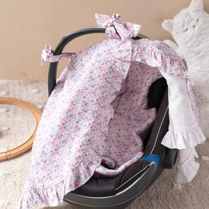 Pink Little Blossom Collection Baby Car Seat Canopy and Cushion Set, Baby Car Seat Cover, Baby Girl,Pink Stroller Cover,Cushion Pillow