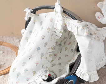 Cappadocia Balloon Collection Baby Car Seat Canopy and Car Seat Cushion Set, Baby Car Seat Cover, Stroller Cover, Cushion Pillow