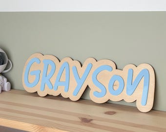 Personalised Name Sign, Wood and Acrylic Nursery Decor, Kids Bedroom Name Plaque, New Baby Gift, Playroom Shelf Sign