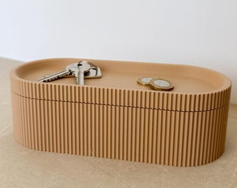 Caja de almacenamiento minimalista moderna, joyero de estadio, bandeja recogetodo, organizador de escritorio, 10 opciones de color, decoración neutra, regalos para el hogar, plato para baratijas