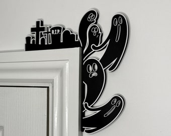 Halloween Ghost Graveyard Door Corner Sign, Spooky Fall Decor