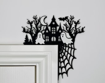 Ghost Halloween Door Corner Sign, Spooky Halloween Decoration