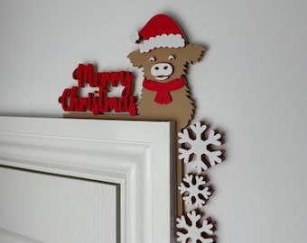 Merry Christmas Highland Cow, Door Corner Sign, Santa Highland Cow, Family Christmas Gift, Seasonal Decorations, Home Decor, Home Gifts