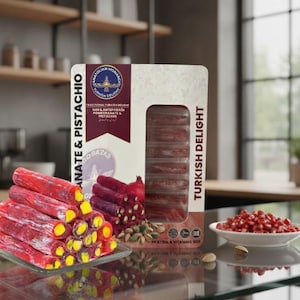 Handmade Pomegranate Pistachio Turkish Delight 125g – Natural Fruit Lokum – Authentic Turkish Sweet – Gourmet Candy Gift – No Additives