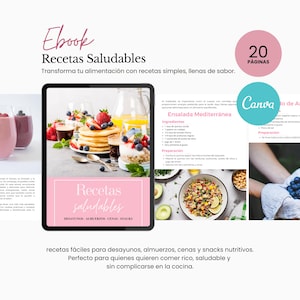 Recetario Saludable Digital – Recetas Fáciles de Desayunos, Almuerzos, Cenas y Snacks – Comida Consciente y Nutritiva – Ebook Imprimible