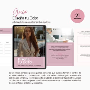 Guía Diseña tu Éxito, Guía para Emprendedoras, Alcanza tus Metas, Coaching Personal, Bienestar, MRR, PLR, Editable en Canva
