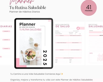 Spanish Health Planner: Daily Wellness, Habit Tracker (Canva Template, Resell Rights)