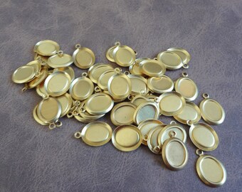 9x6mm Brass 1 Ring Oval Pendant Frame Hollowed Back Plain Rim Settings for 9x6mm Flat Back Cabs 12pcs