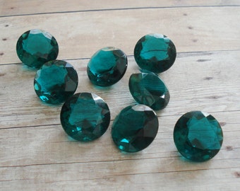 21.5mm Emerald Green Un-foiled Round Glass Vintage Rhinestone Jewel 1PC