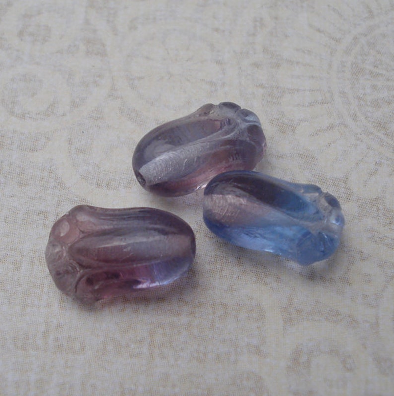 Czech 12x8mm Transluscent Light Sapphire and Amethyst Tulip Flower Beads 25 pieces image 1