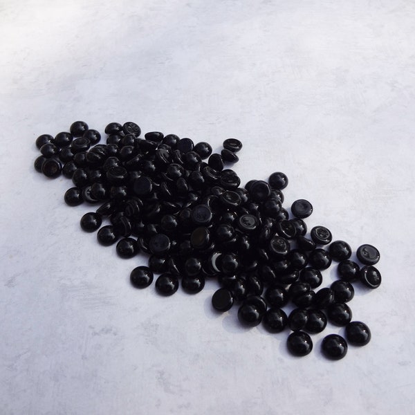 6mm Jet Black Opaque Flat Back Smooth Top Czech Round Glass Cabs 24PCS