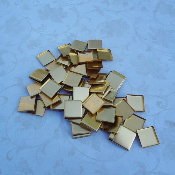 15mm Brass Square Low Wall Closed Back Bezel Cup/Tray  Settings for Fimo, Resin, Clay and 15mm Flat Back Square Cabs 12PCS