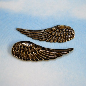 Antique Gold 45x15mm LEFT Angel Hollowed Back Wing Charms/Stampings 3 pcs image 1