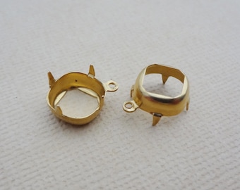 10mm Brass Square Cushion 1 Ring Open Back Low Wall Rhinestone Settings for Slightly Pointed or Flat Back Cabs 12PCS