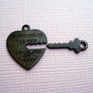 Antique Brass Aged Patina Key to My Heart Charm Sets (3)