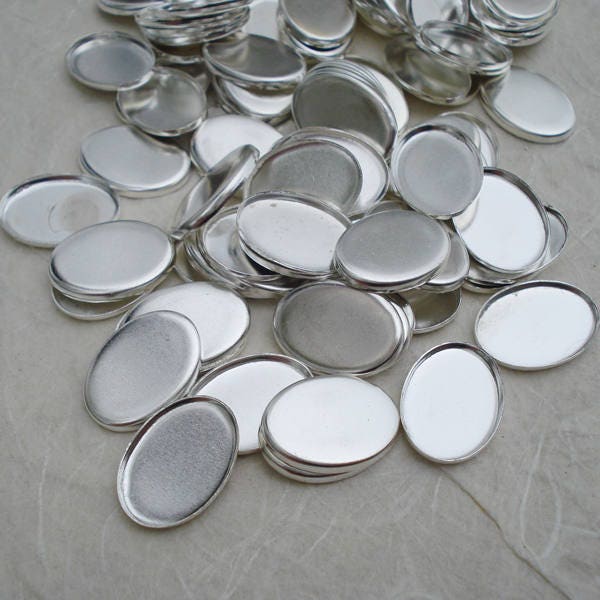 14x10mm Silver Plated Oval Flat Back Bezel Settings with 1mm Low Wall 12PCS