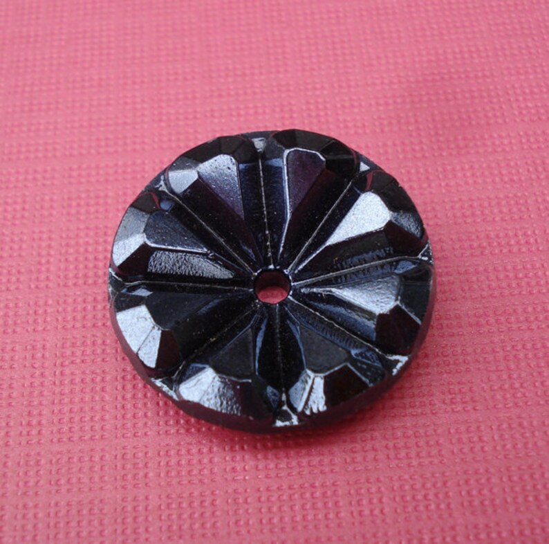 22mm Hematite Black Back Vintage Faceted Flower Shaped Glass Sew On Buttons 6pcs image 2