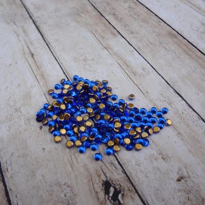 3mm Sapphire Blue Gold Foiled Flat Back Round Czech Glass Cabs * DIY Jewelry Making & Repair * 24PCS