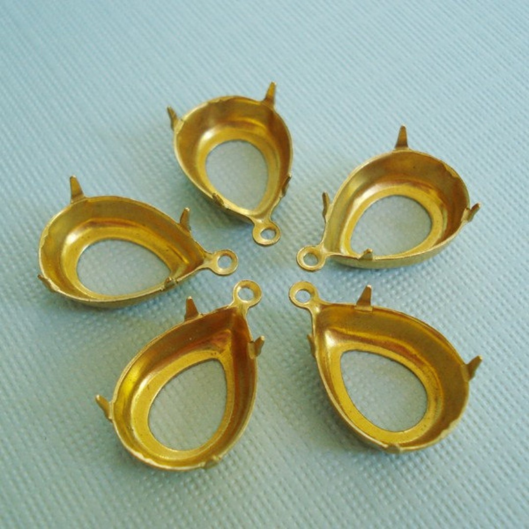 15x11mm Brass Pear/teardrop 1 Ring Open Back Rhinestone Prong Etsy